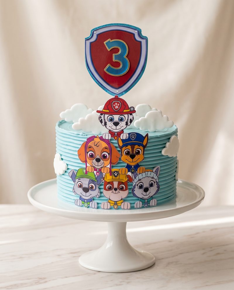Gâteau d'anniversaire enfant Pat'Patrouille « 3 », nuages bleus